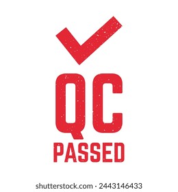 Quality control or QC passed badge label isolated on white background.