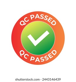 Quality control or QC passed badge label isolated on white background.