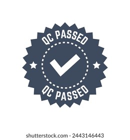 Quality control or QC passed badge label isolated on white background.