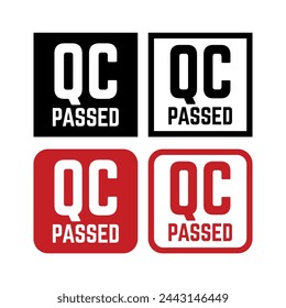 Qualitätskontrolle oder QC-Pass-Badge-Label isoliert auf weißem Hintergrund.