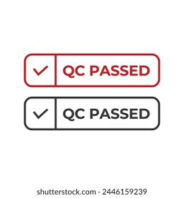 Quality control or QC passed badge label isolated on white background.