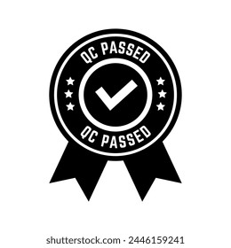 Quality control or QC passed badge label isolated on white background.