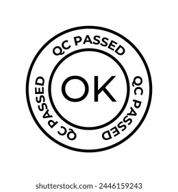 Quality control or QC passed badge label isolated on white background.