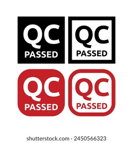 Quality control or QC passed badge label isolated on white background.