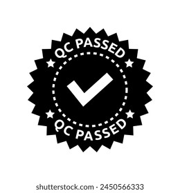 Quality control or QC passed badge label isolated on white background.