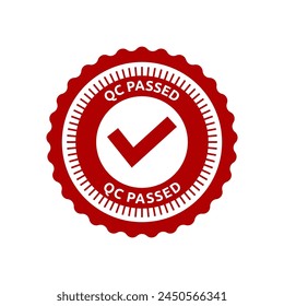 Quality control or QC passed badge label isolated on white background.