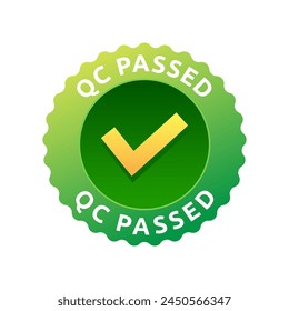 Quality control or QC passed badge label isolated on white background.