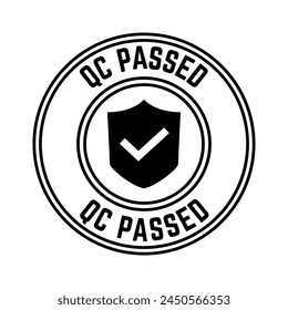 Quality control or QC passed badge label isolated on white background.
