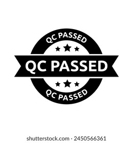 Quality control or QC passed badge label isolated on white background.