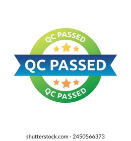 Quality control or QC passed badge label isolated on white background.