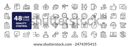 Quality control set of web icons in line style. Quality Check computing icons for web and mobile app. Containing inspection, evaluation, production, quality assurance, certificate, testing and more