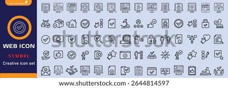 Quality control set of web icons in line style. Quality Check computing icons for web and mobile app. Containing inspection, evaluation, production, quality assurance, certificate, testing and more