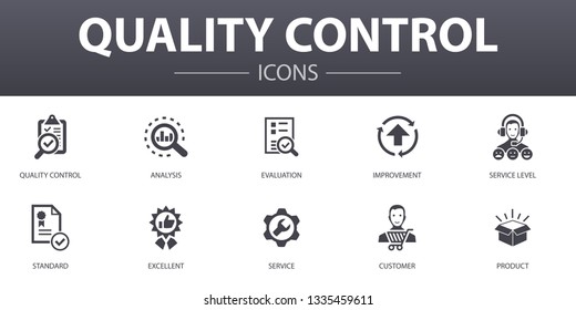 quality control simple concept icons set. Contains such icons as analysis, improvement, service level, excellent and more, can be used for web, logo, UI/UX