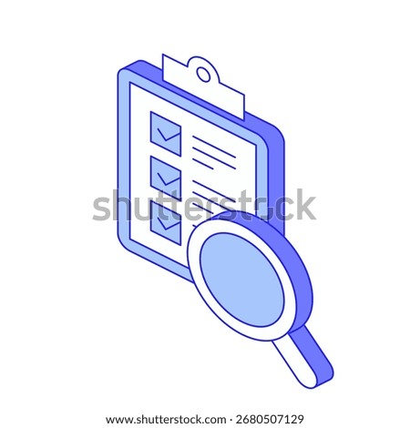 Quality control smart factory isometry icon for product inspection and standards compliance in industrial automation Inspection workflows, defect detection and compliance with production standards