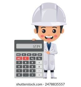 Quality control supervisor with a calculator for financial analysis, accounting and budget calculation. Food industry engineer. Chief food safety. Safety in food production and processing