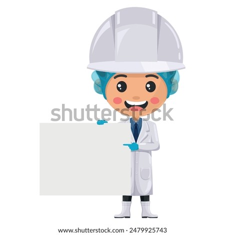 Quality control supervisor holding a banner with space for text for advertising, presentations, brochures . Food industry engineer. Science, technology and safety in food production and processing