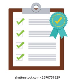 Quality control test achievement pass award on clipboard illustration graphic icon