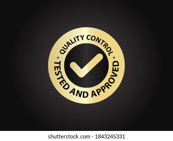 quality control, tested and approved seal vector illustration, golden colored