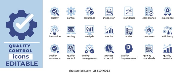 Quality Control Vector Icons  Inspection, Standards, Certification, Assurance  Editable and Professional Set