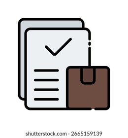 Vector de control de calidad para el proceso de inspección de Producto, ilustración de marca de verificación y lupa, prueba estándar de fábrica