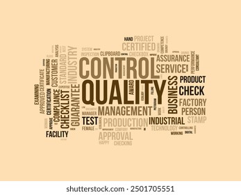 Quality Control wordcloud template. Business concept vector background.