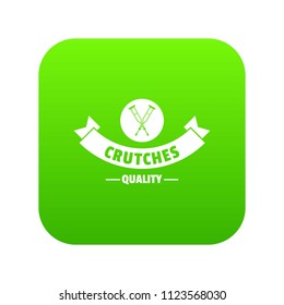 Quality crutches icon green vector isolated on white background