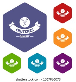 Quality crutches icons vector colorful hexahedron set collection isolated on white 