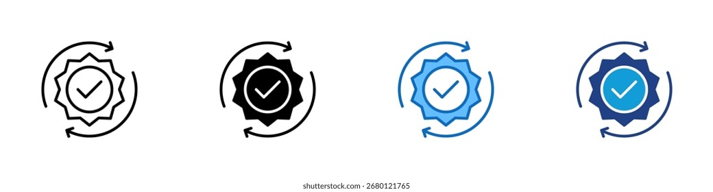 Vetor de design de ícone de estilo múltiplo de ciclo de qualidade - Emblema com marca de seleção e setas circulares que ilustram a garantia de qualidade ou o processo de melhoria contínua