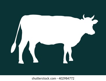 Quality a dark green and white vector silhouettes of a cow