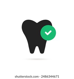 quality dentistry icon with tooth and tick. simple flat trend modern graphic design abstract logotype element isolated on white. concept of easy and quick check up of enamel and dental diseases