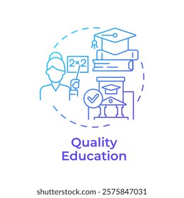 Quality education blue gradient concept icon. Professional teacher, graduation. Skill development. Round shape line illustration. Abstract idea. Graphic design. Easy to use in infographic