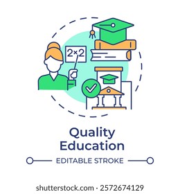 Quality education multi color concept icon. Professional teacher, graduation. Skill development. Round shape line illustration. Abstract idea. Graphic design. Easy to use in infographic, presentation