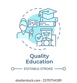 Quality education soft blue concept icon. Professional teacher, graduation. Skill development. Round shape line illustration. Abstract idea. Graphic design. Easy to use in infographic, presentation