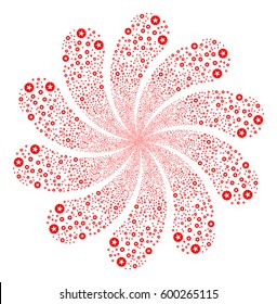 Quality fireworks swirl flower with ten petals. Vector illustration style is flat red scattered symbols. Object twirl created from random symbols.