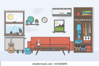 Quality Flat Design of  vector interior, room.