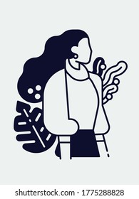 Qualitativ flache Linie Monogewicht Schlaganfall abstraktes Porträt einer Frau. Lineare minimalistische geometrische Abbildung auf weiblichem Charakter