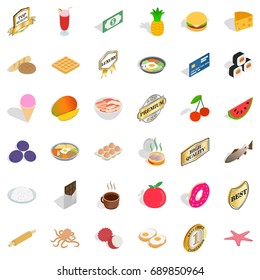 Quality food icons set. Isometric style of 36 quality food vector icons for web isolated on white background