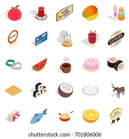 Quality food icons set. Isometric set of 25 quality food vector icons for web isolated on white background