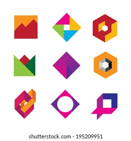 Quality geometric base art design abstract polygon logo icon set 
