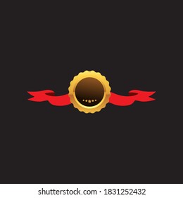 quality gold award template with red ribbon, vector illustration