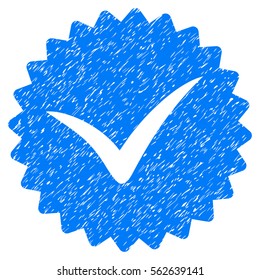 Quality grainy textured icon for overlay watermark stamps. Flat symbol with scratched texture. Dotted vector blue ink rubber seal stamp with grunge design on a white background.