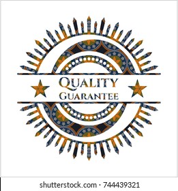 Quality Guarantee arabic badge background. Arabesque decoration.