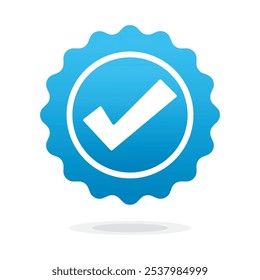 Quality guarantee blue Vector icon isolated on white background. Approving, check, concept seal isolated on white background illustration. Award, winner, trophy, top quality, promotion concept.