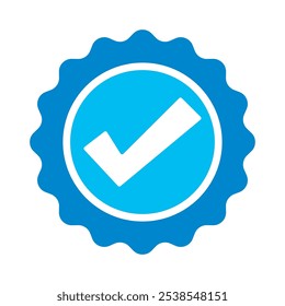 Quality guarantee blue Vector icon isolated on white background. Approving, check, concept seal isolated on white background illustration. Award, winner, trophy, top quality, promotion concept.