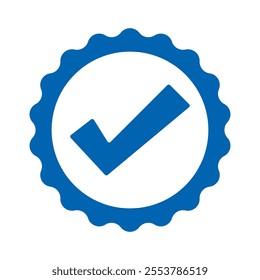 Quality guarantee blue Vector icon isolated on white background. Approving, check, concept seal isolated on white background illustration. Award, winner, trophy, top quality, promotion concept.