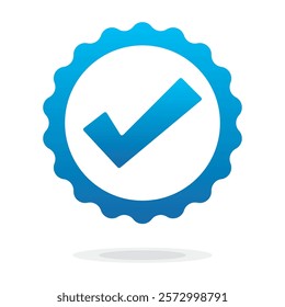 Quality guarantee blue Vector icon isolated on white background. Approving, check, concept seal isolated on white background illustration. Award, winner, trophy, top quality, promotion concept.