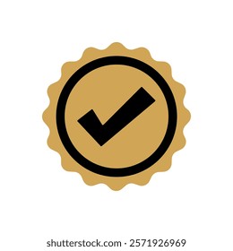 Quality guarantee gold icon. Approving, check, concept seal. Award, winner, trophy, top quality, promotion concept vector illustration.