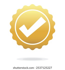 Quality guarantee gold Vector icon isolated on white background. Approving, check, concept seal isolated on white background illustration. Golden Award winner, trophy, top quality, promotion concept.	