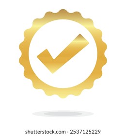 Quality guarantee gold Vector icon isolated on white background. Approving, check, concept seal isolated on white background illustration. Golden Award winner, trophy, top quality, promotion concept.	