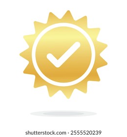 Quality guarantee gold Vector icon isolated on white background. Approving, check, concept seal isolated on white background illustration. Golden Award winner, trophy, top quality, promotion concept.	